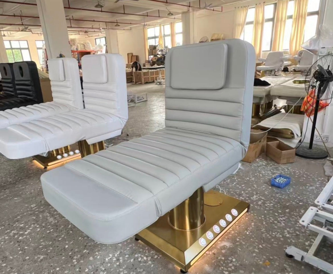 Luxury Electric Beauty & Spa Treatment Chair — Gold Base with LED